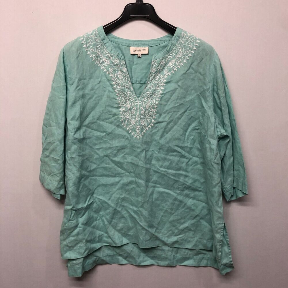 Jones New York Women 3/4 Sleeve Blouse Top Shirt 100% Linen Size 3X M208 -14